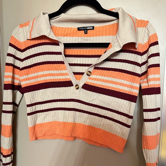 Fashion Nova Tops - Cropped Striped Fashion nova Longsleeve